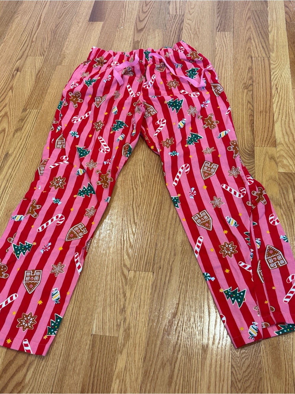 Old Navy Red & Pink Candy Cane Print Kids Pajama Bottoms
